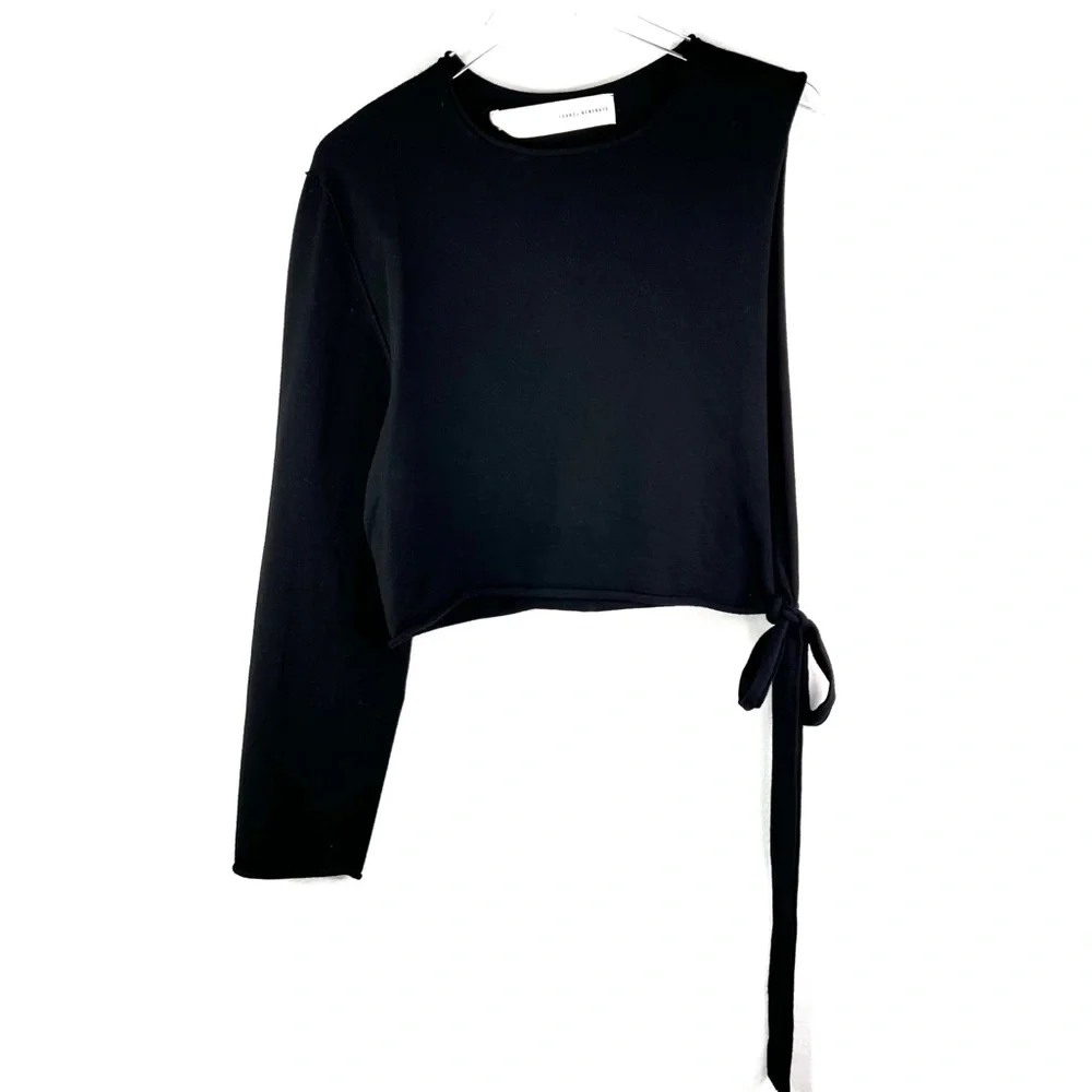Isabel Benenato Black One Sleeve Sweater Top Asymmetrical Tie Side Crewneck 46 - Picture 1 of 5